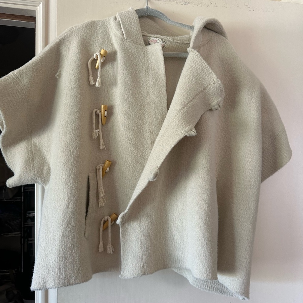 Free People Cream Knit Hooded Toggle Jacket
